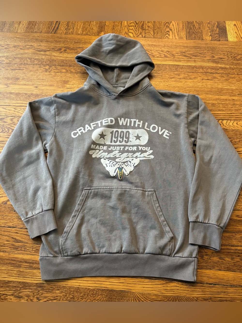 Men's Gray Crewneck Hoodie with 'Crafted With Love' Graphic